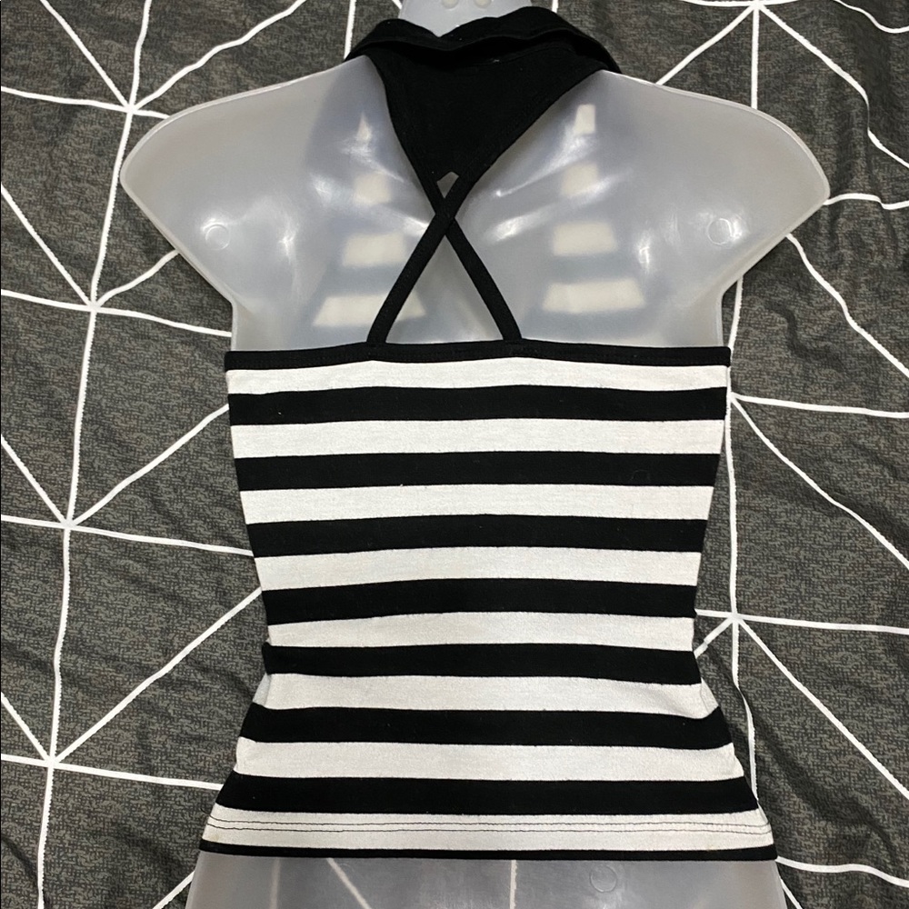 Y2K Collared Striped Halter Top - Picture 3 of 3